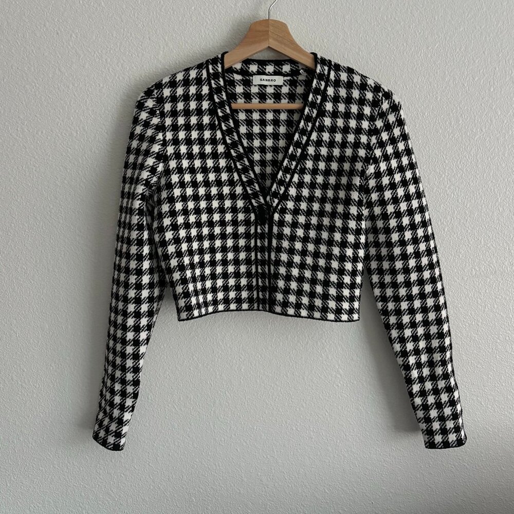 Sandro Houndstooth Long-Sleeved Top
